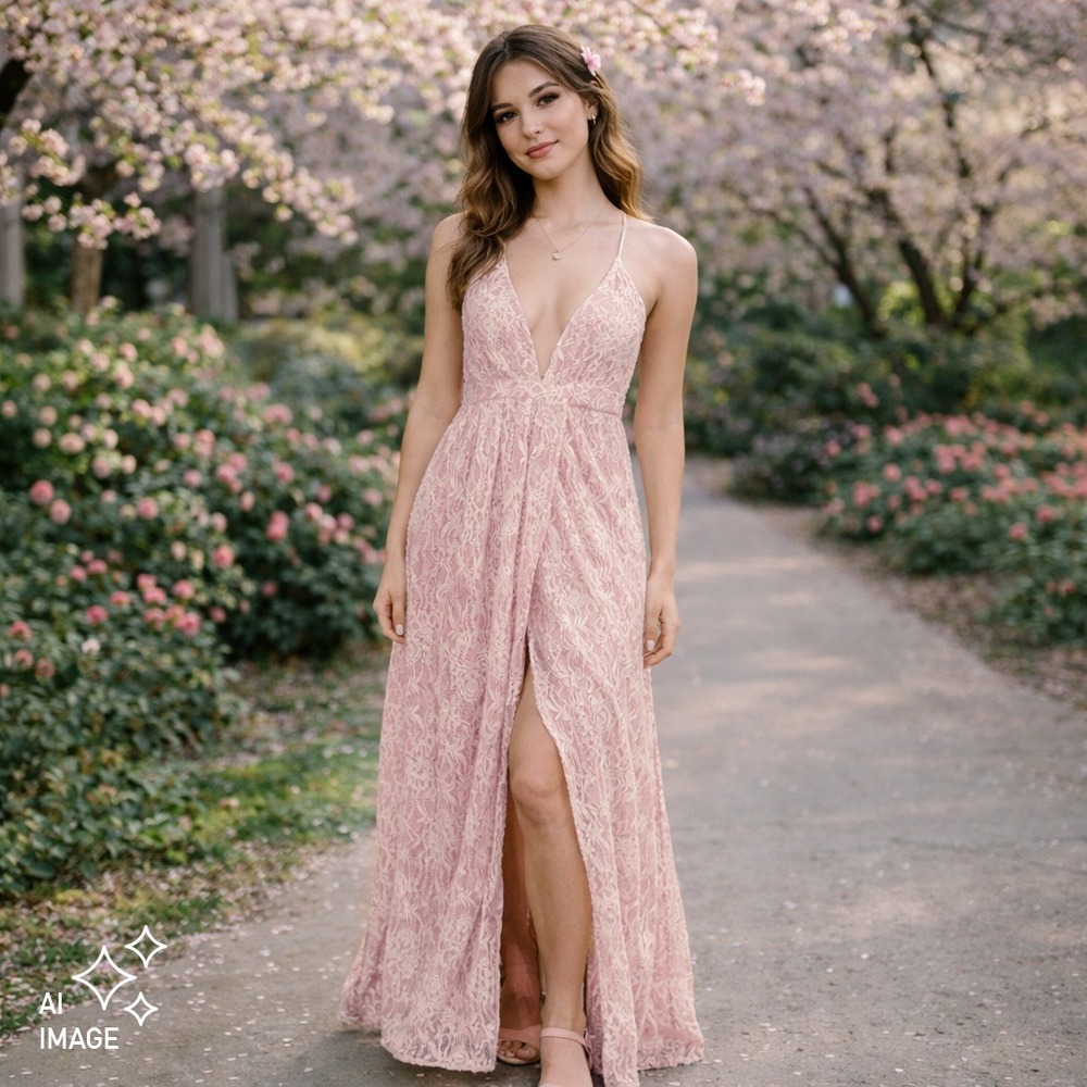 Lulus Stolen Moments Petal Pink Maxi Dress Women's M Softgirl Pastel Romantic